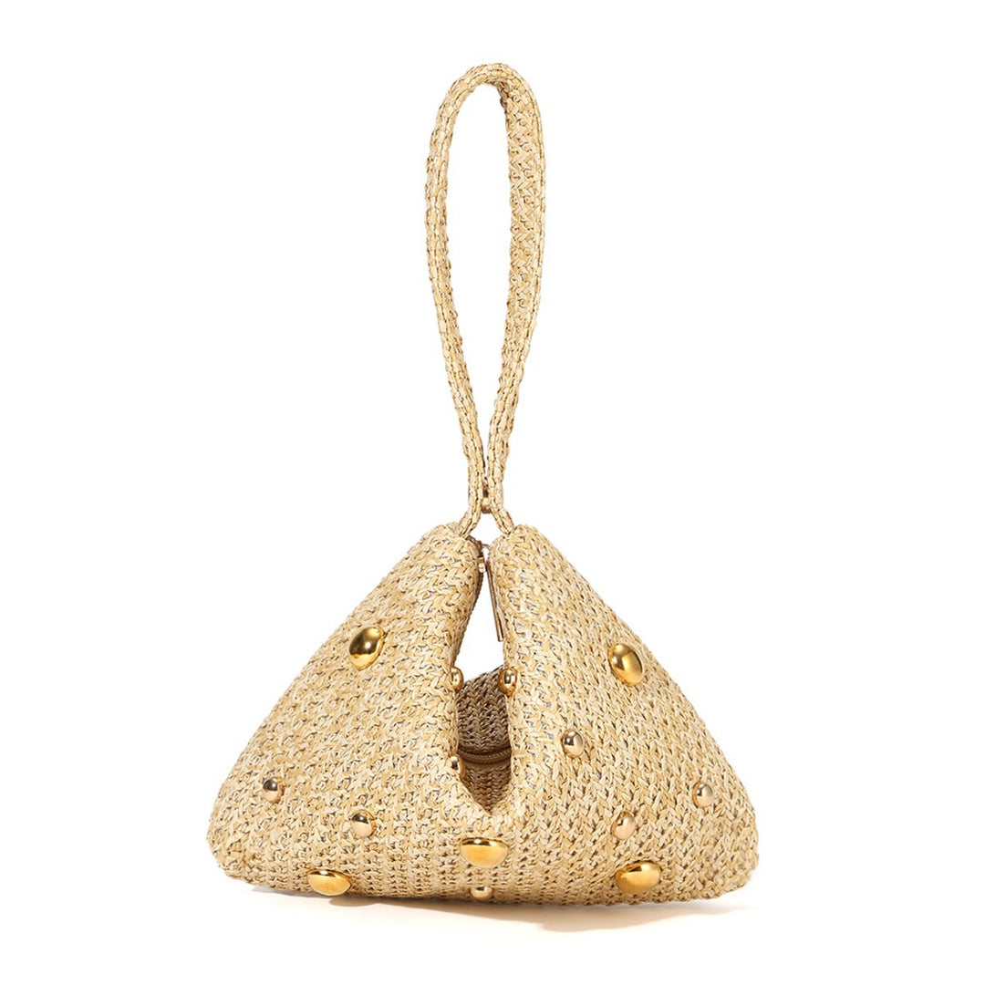 Straw Woven Tote Bag Magnetic Closure Beach Handbag N6F099