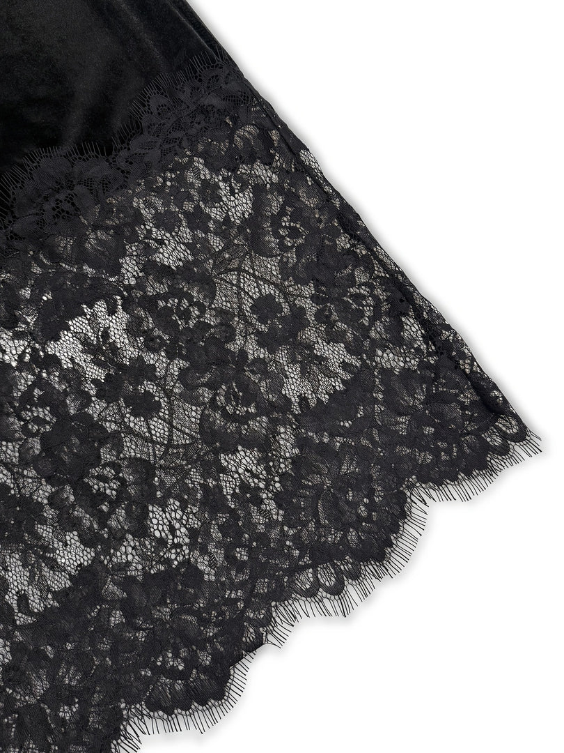 Velvet Lace High Waist Bodycon Midi Skirt Slit N6F195