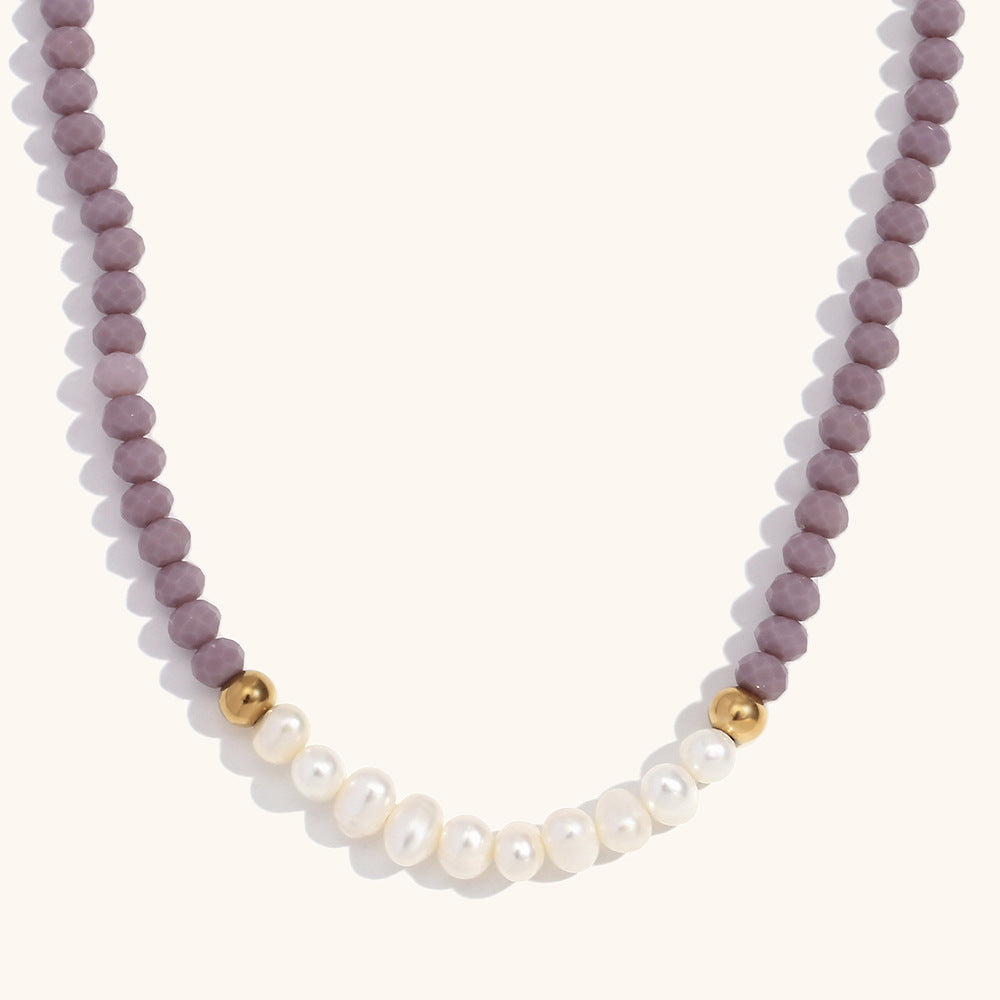 Pearl Crystal Necklace Steel Gold Plated Shell S5P237