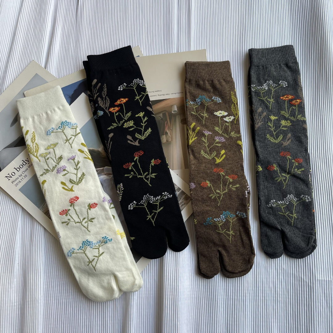 Botanical Floral Print Toe Separation Socks M5A025