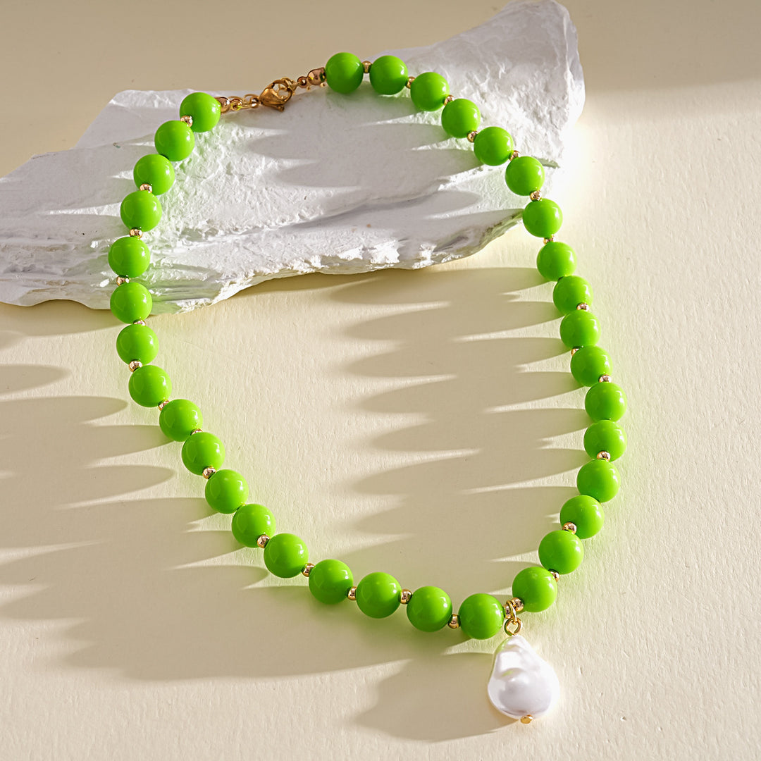 Dopamine Pearl Acrylic Geometric Beaded Necklace N6H059