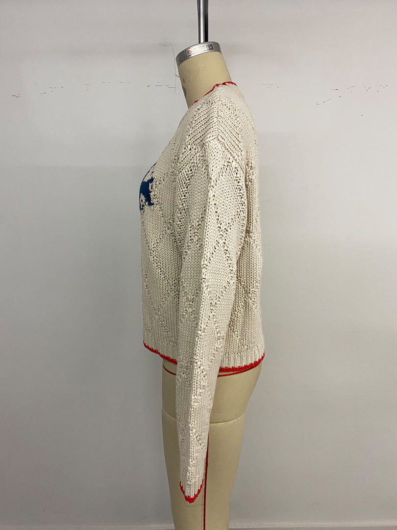 Round Neck Fish Jacquard Knit Sweater Women N6H300
