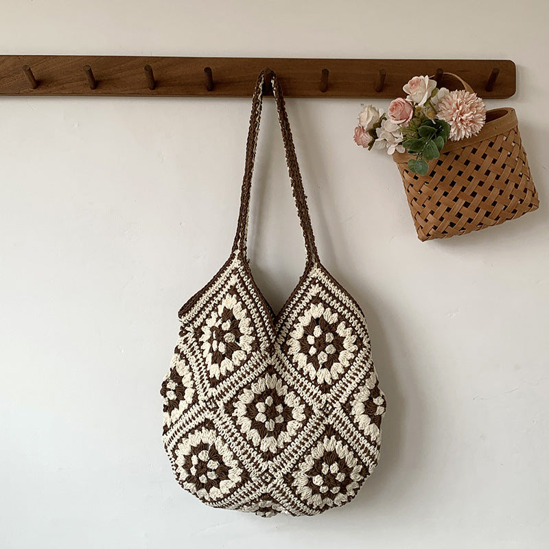 Handmade Crochet Cotton Tote Beach Bag N6A115