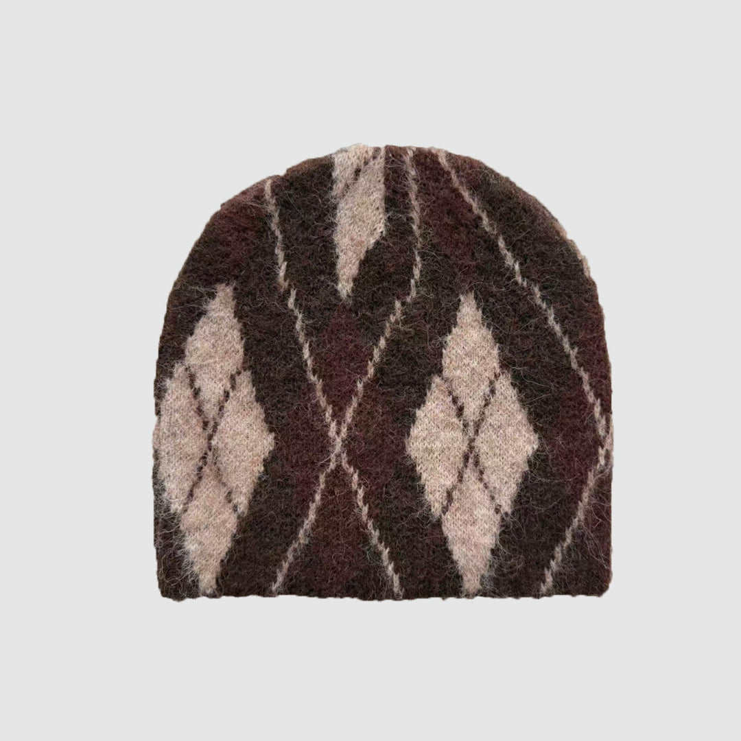 Diamond Pattern Alpaca Wool Blend Knit Beanie Unisex N6H209