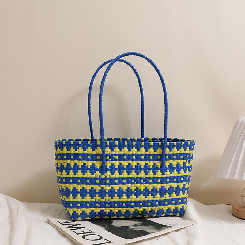 Oversized Striped PP Woven Tote Bag N6E056