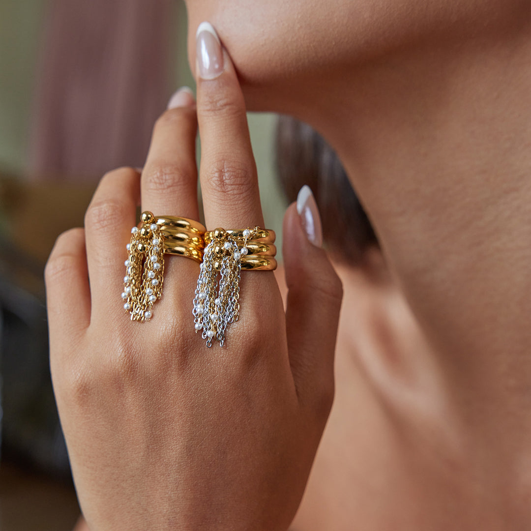 Chain Tassel Ring Two-Tone Steel Fringe S5P065
