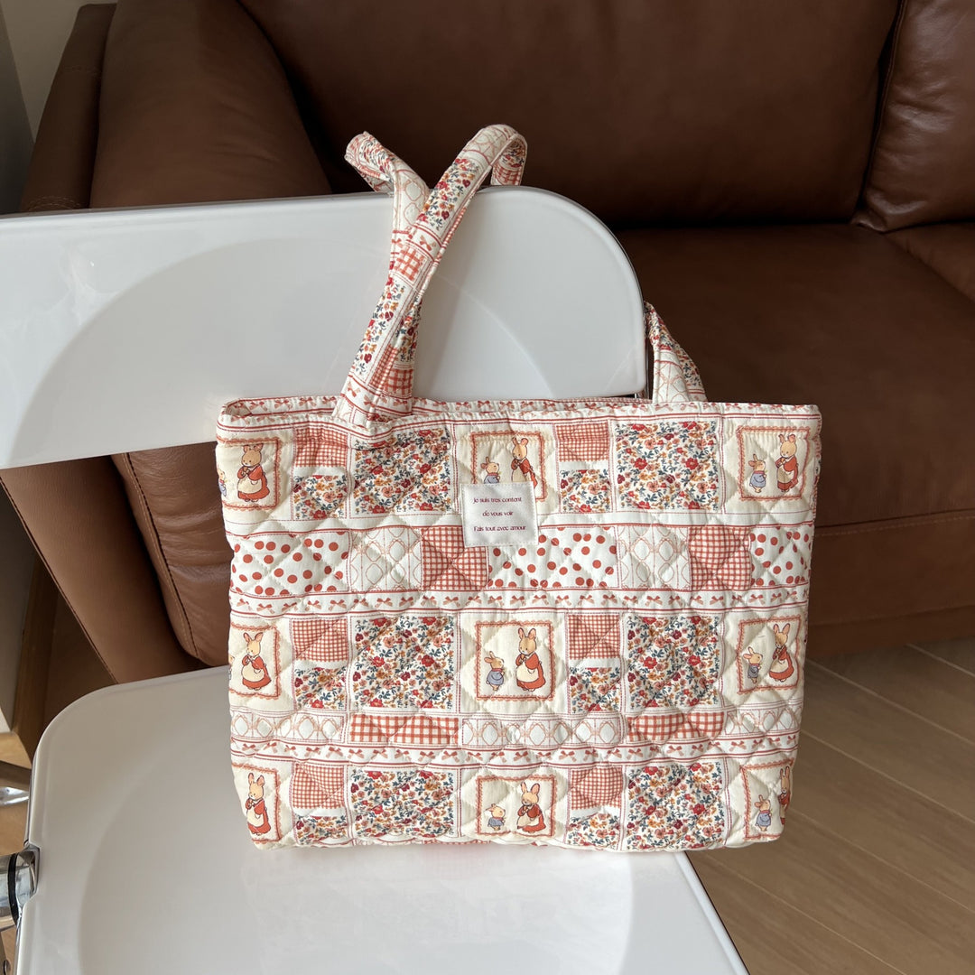 Floral Quilted Cotton Tote Bag Dual Strap System S5P356