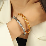 Load image into Gallery viewer, Bamboo Segments Bangle Titanium Steel Plated S5P082
