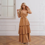 Load image into Gallery viewer, Brown Suede Slit Waist Maxi Dress Women N5A440