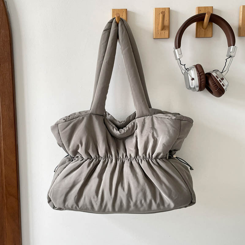 Large Ruched Quilted Fabric Tote Shoulder Bag N6J207