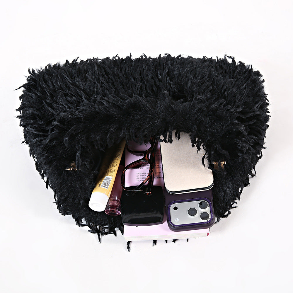 Women's Plush Feather Cloud Clutch Bag N6J119