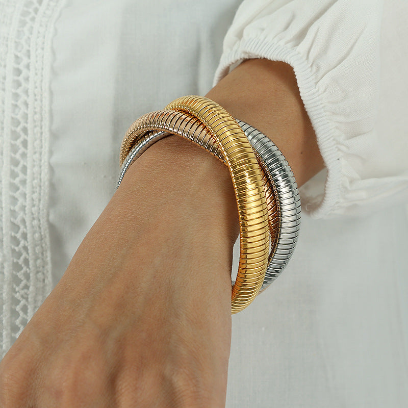 Triple Helix Bangle Titanium Steel Vacuum Ion Plated S5P084