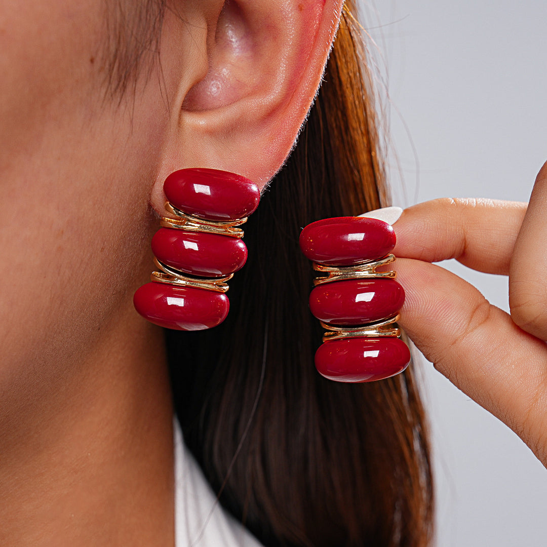 Resin Ombré Oval Steel Stud Earrings Minimalist N6H096