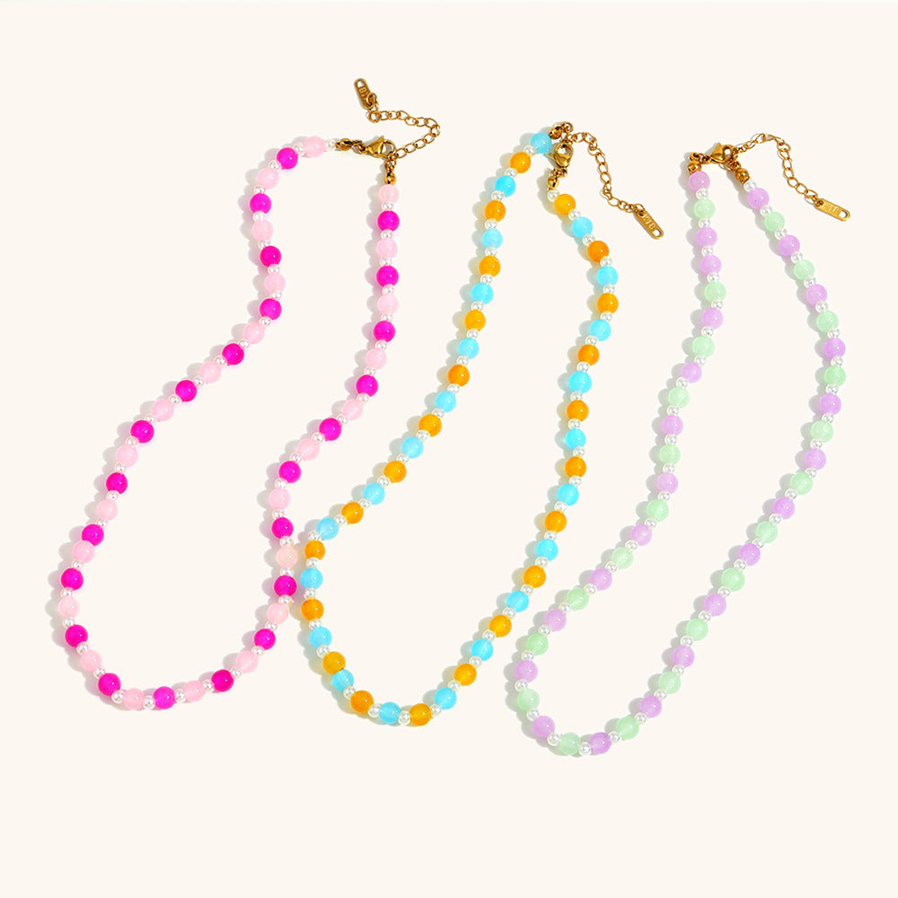 Acrylic Bead Chain Multicolor Gold Plated Steel S5P216