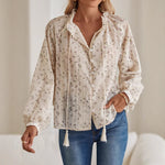 Load image into Gallery viewer, BohoSheer Embroidered Blouse Lightweight Beige N5A150
