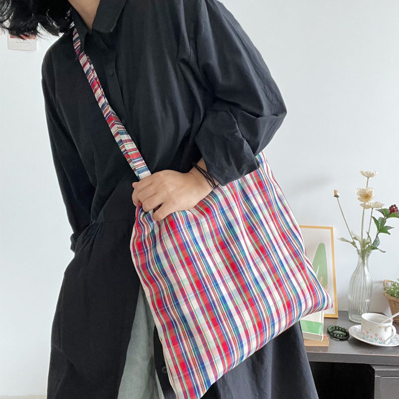 Retro Tartan Crossbody Bag Pure Cotton S5P271