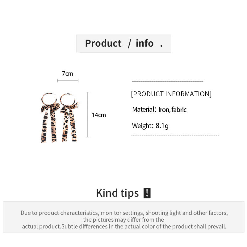 Womens Vintage Leopard Print Bow Tassel Fabric Stud Earrings N6K169