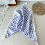 Load image into Gallery viewer, Large Lace Trim Plaid Triangle Head Scarf Women N6H133