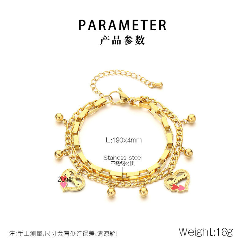 Layered Openwork Heart Bracelets Stainless Steel Women N6D524