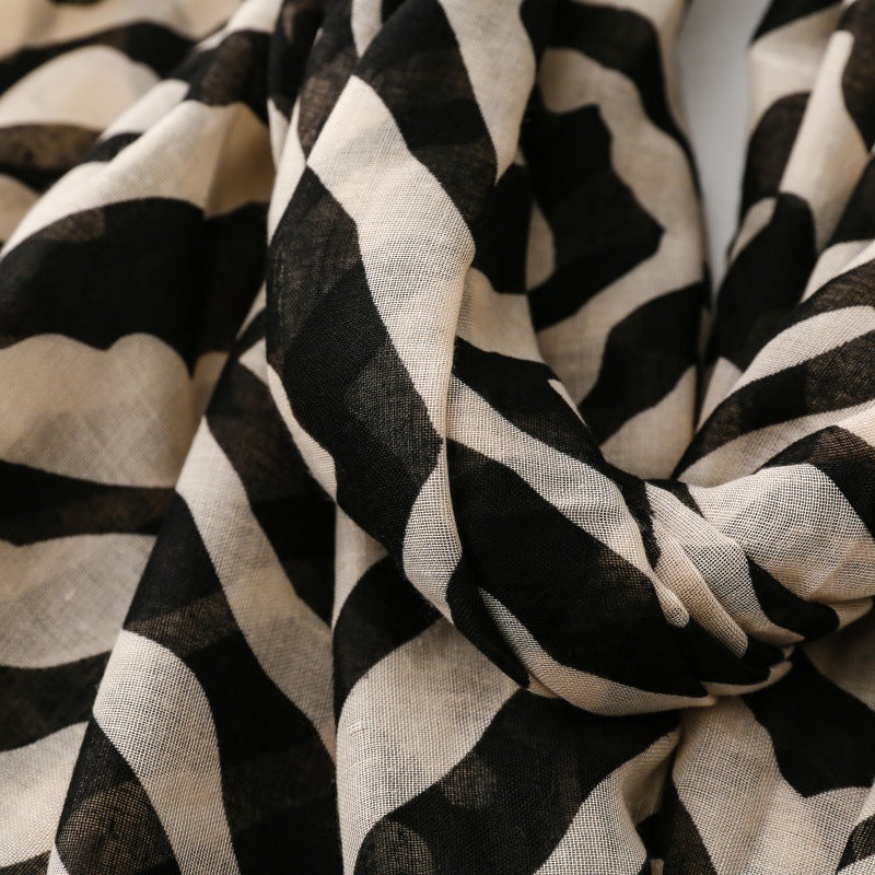 Zebra Print Fringe Scarf Shawl Women Vacation N6H254