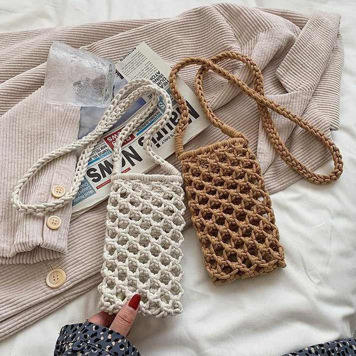 Woven Crossbody Phone Bag Cotton Rope Shoulder Purse N6G087