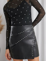 Load image into Gallery viewer, Silver Studded PU Leather Mini Skirt Women N6F228