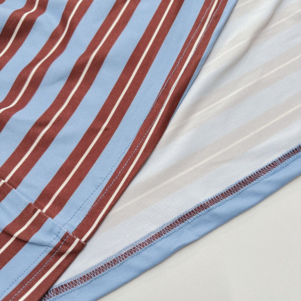 V Neck Contrast Striped Long Sleeve T-Shirt N6A128