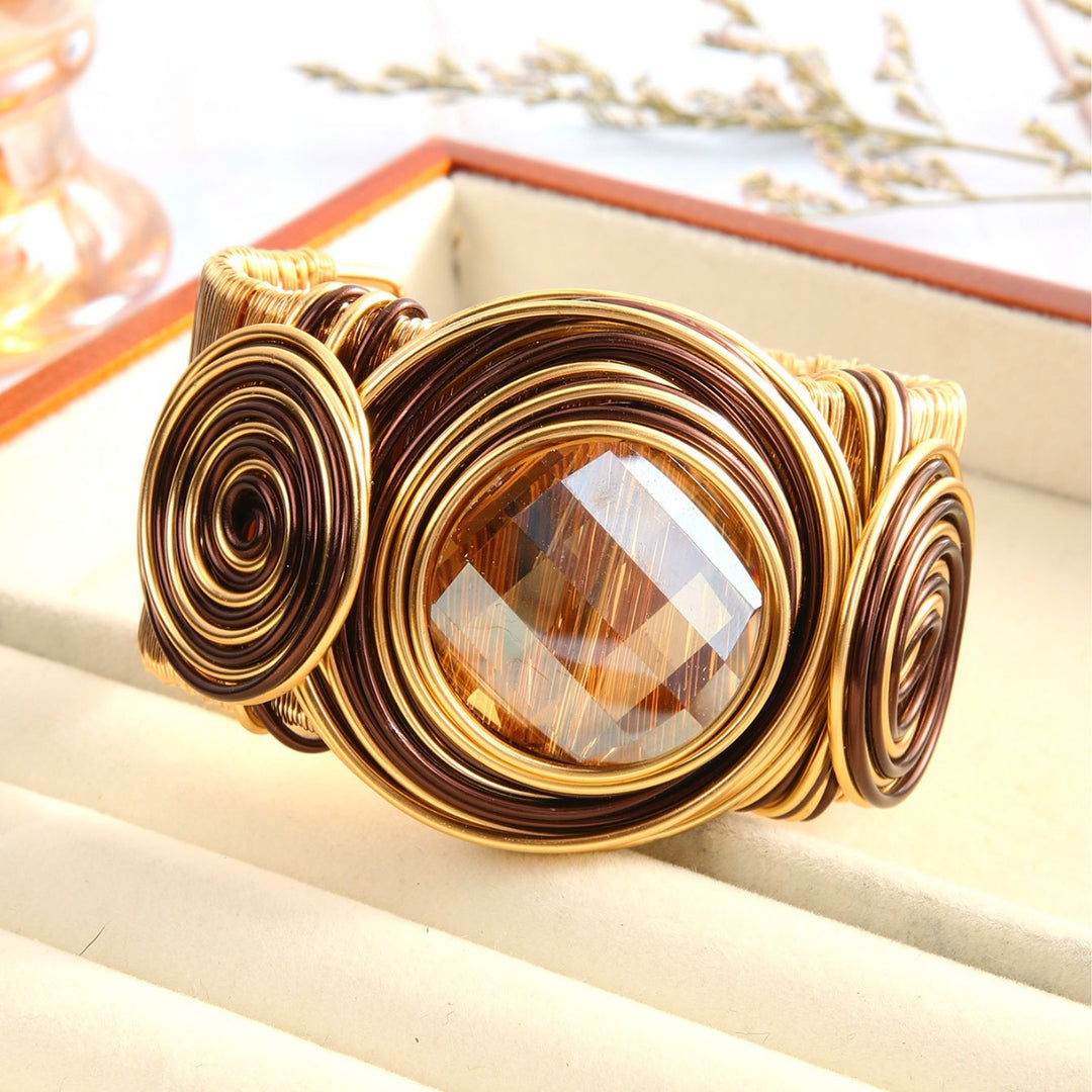 Vintage Punk Handwoven Wire Crystal Open Cuff Bangle N6F271