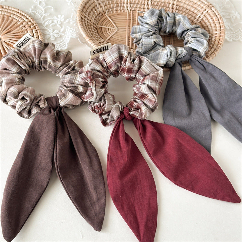 Vintage Plaid Big Bow Scrunchie Hair Tie Women N6H196
