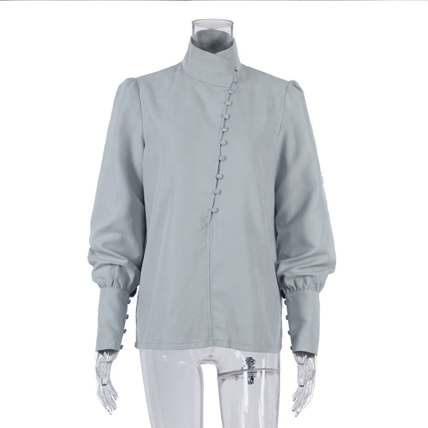 Mandarin Collar Office White Shirt Women N6C135