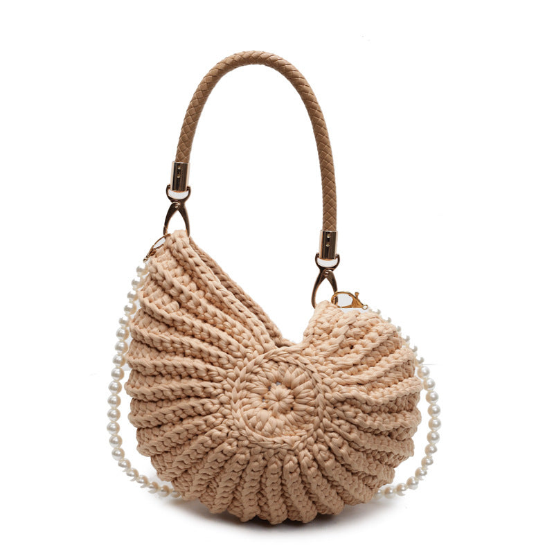 Handwoven Seashell Crossbody Bag Beach Crochet Tote N6F085
