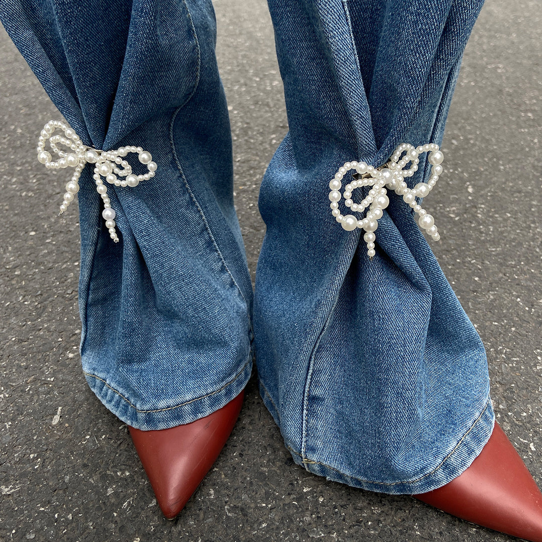 Crystal Cross Pearl Fringe Anklet Denim Jewelry N6B021