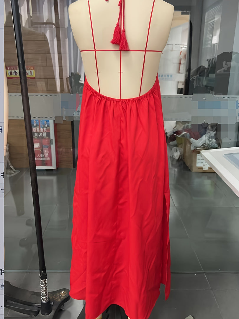 Halter Neck Sleeveless Solid Tank Dress Women Summer N6A102