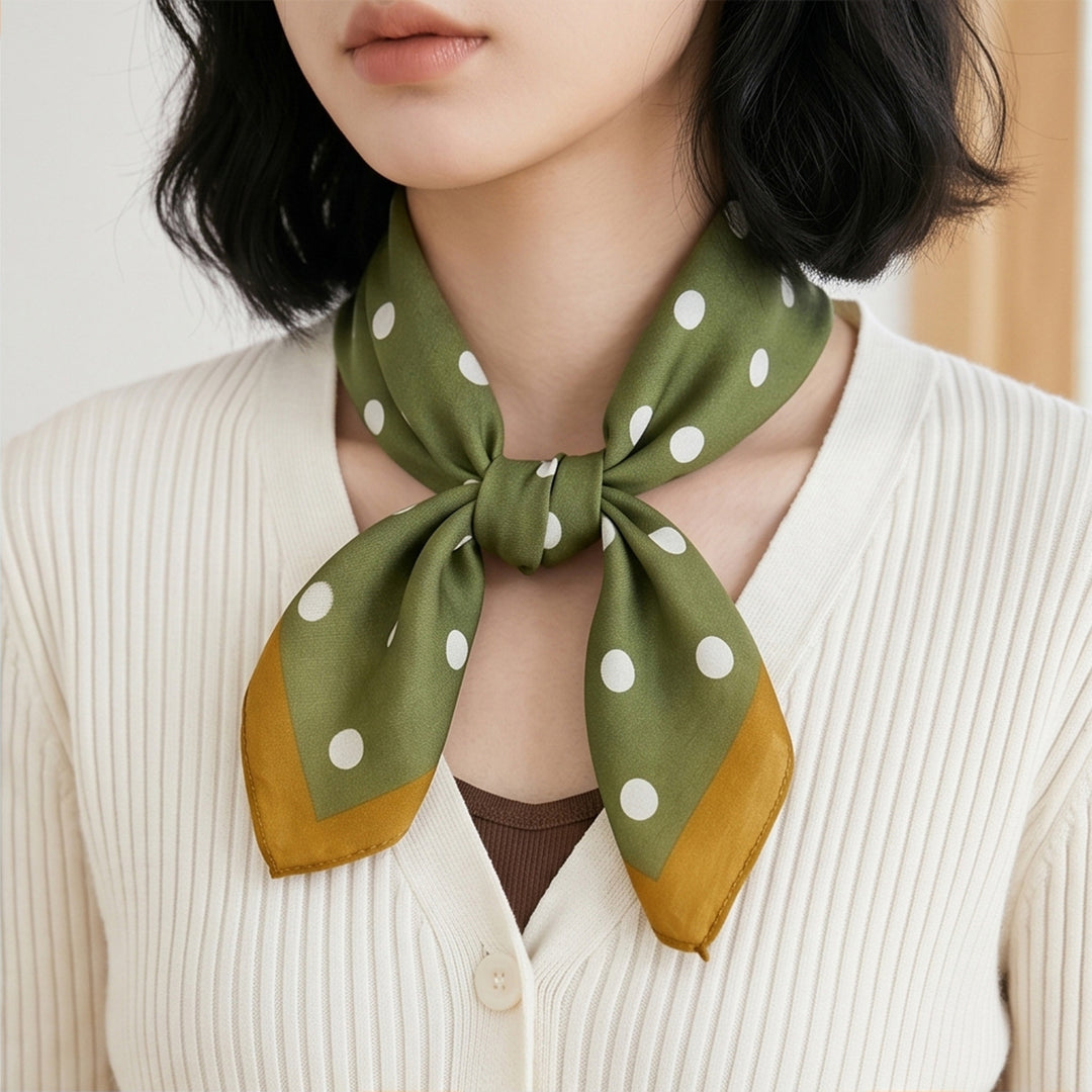 Cotton Polka Dot Square Scarf Women 55cm Fresh N6H119