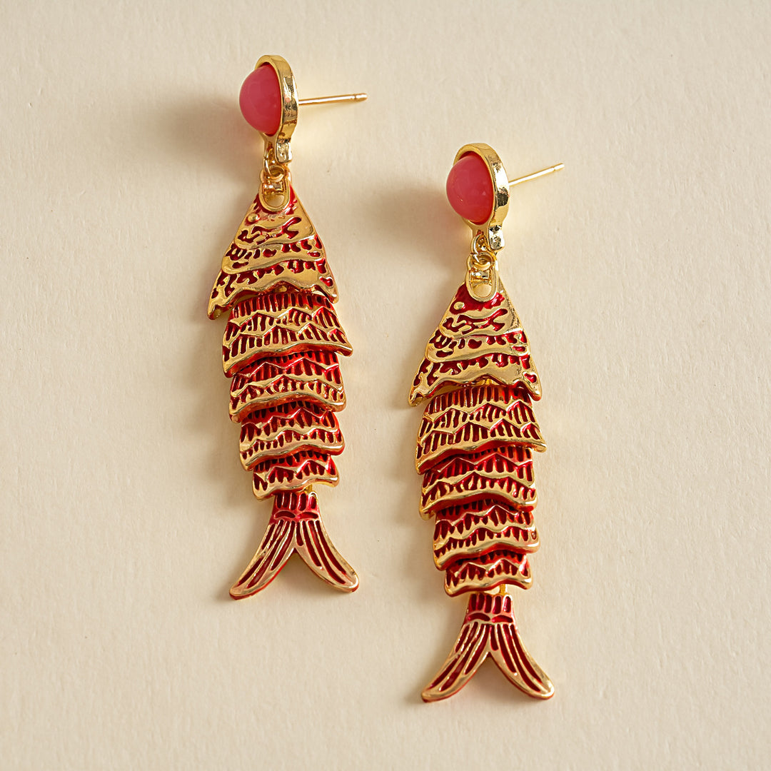 Womens Rhinestone Fish Tassel Alloy Stud Earrings N6K175