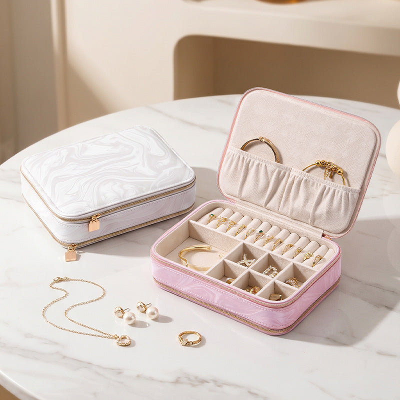 Double Zipper Jewelry Box PU Leather Storage Case N6G104