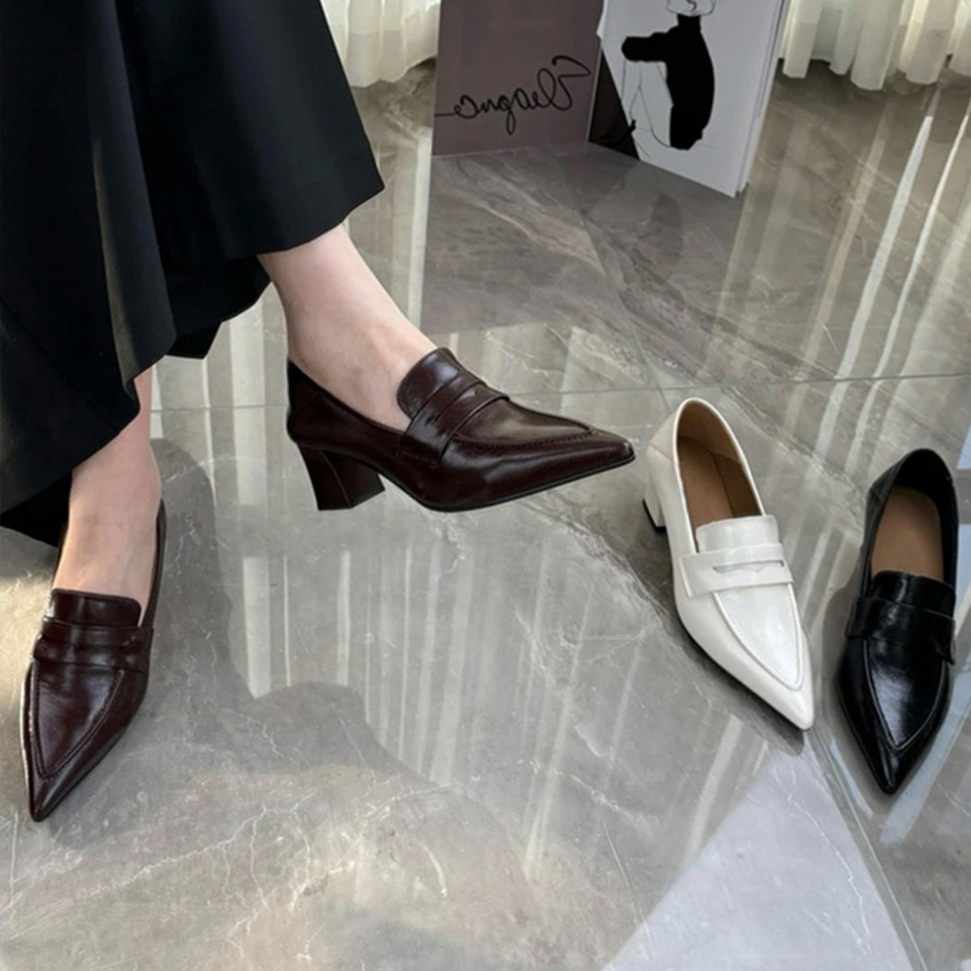 Vintage Pointed Toe Flat Loafers Women Slip-On Leather N6G300