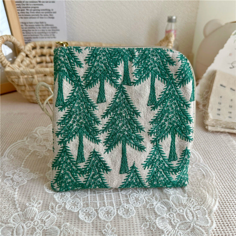 Embroidered Cotton Square Pouch L-Zipper Organizer S5P286