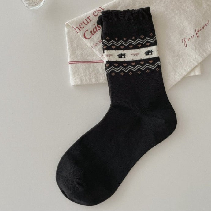 Combed Cotton Mid-Calf Socks Heart Pattern M5A018