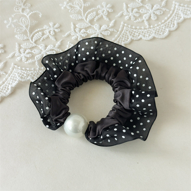 Polka Dot Pearl Mini Scrunchie High Elasticity Women N6H186