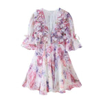Load image into Gallery viewer, 3D Floral V Neck Dress Short Sleeve Lightweight N5Z360
