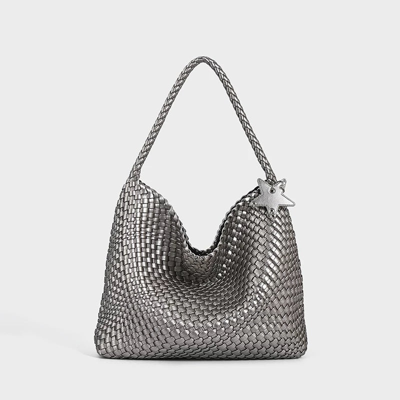 Hand Woven Tote Bag PU  Synthetic Leather Dual Size S5P369