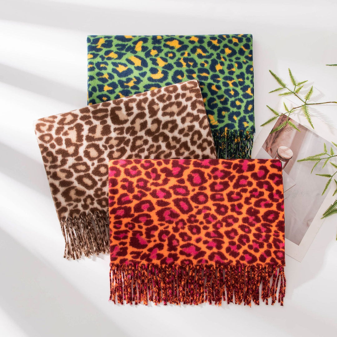 Fringed Animal Print Faux Cashmere Wrap  M5A182