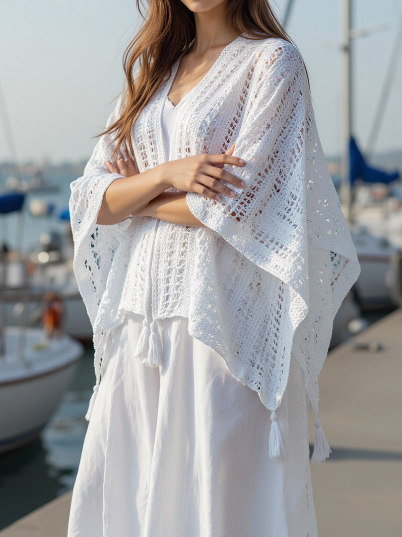 Ethnic Openwork Knit Shawl Beach Cover-Up N6C317
