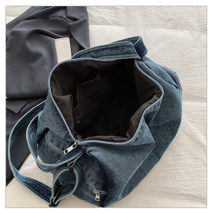 Women's Washed Denim Dumpling Tote Shoulder Bag N6J181