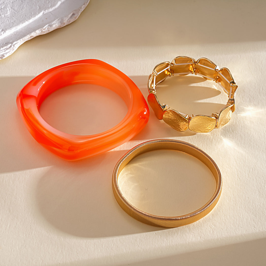 Resin Ombré Pleated Geometric Bangle Set 3-Piece N6H078