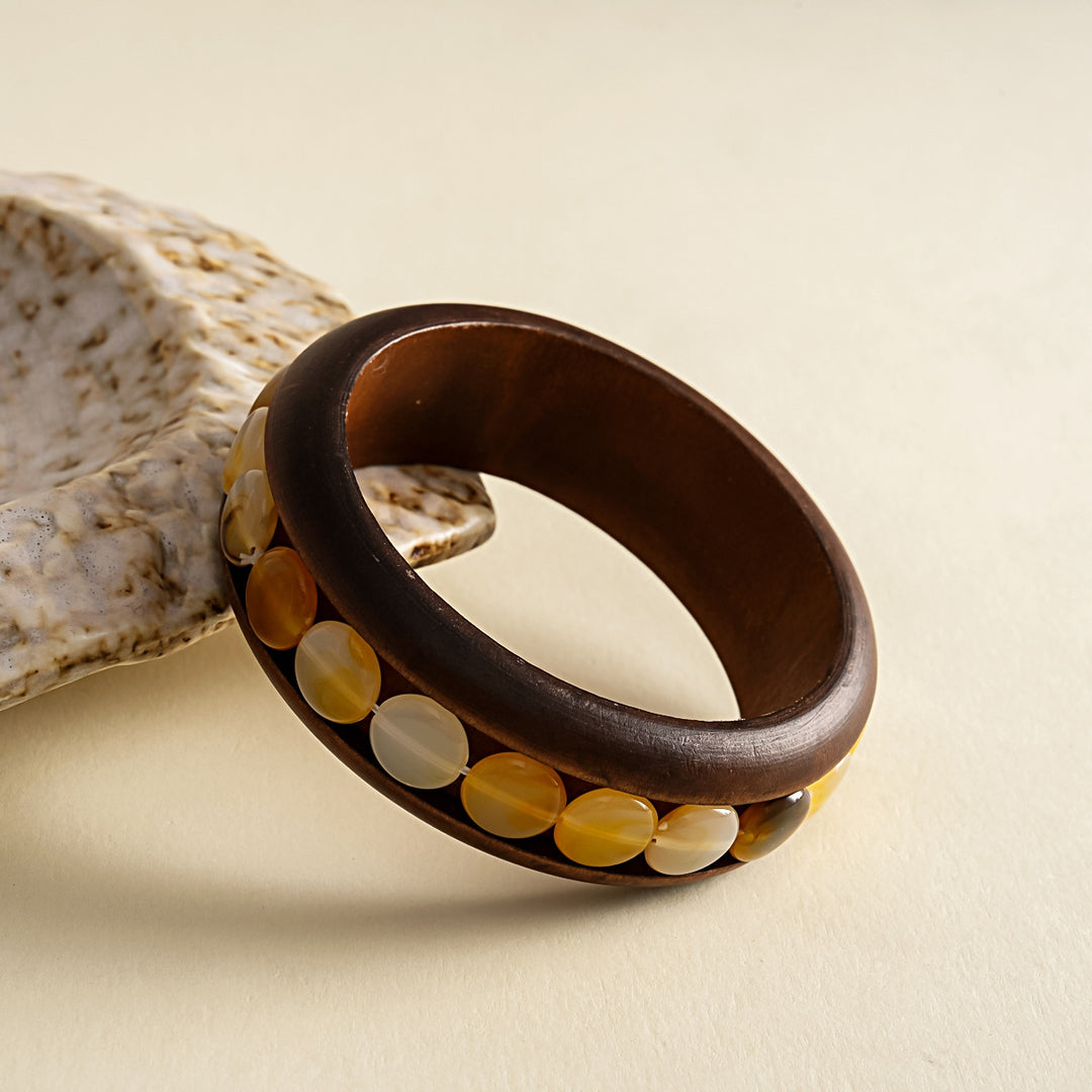 Wood and Marbled Acrylic Beaded Bracelet N6K141