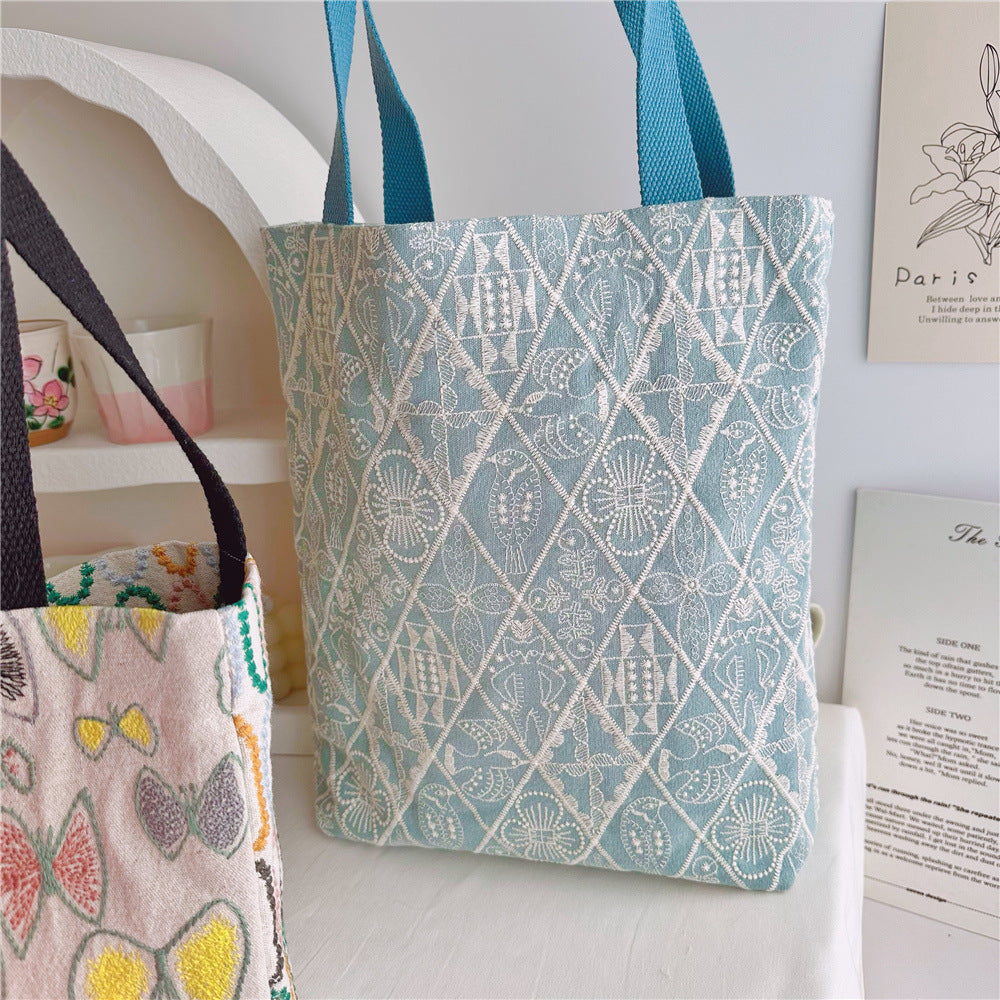 Embroidered Cotton Linen Tote Bag Shoulder N6F150