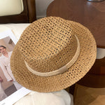 Load image into Gallery viewer, Openweave Flat Top Straw Hat French Retro Vacation N6C370