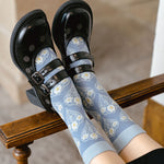 Load image into Gallery viewer, Vintage Blue Ethnic Style Mid-Calf Cotton Socks Women N6H020